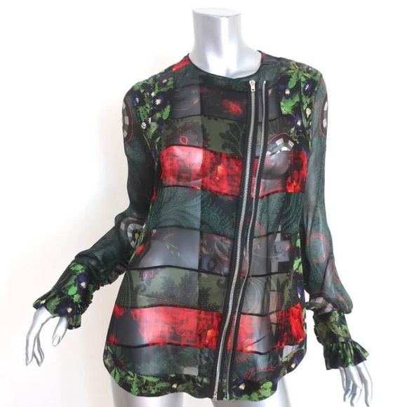 Givenchy Jacket Black Paneled Floral Print Silk Chiffon Size 38 - Picture 1 of 11